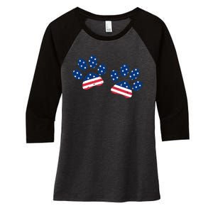 Paw Print USA Flag I Love Dogs Patriotic 4th Of July Women's Tri-Blend 3/4-Sleeve Raglan Shirt