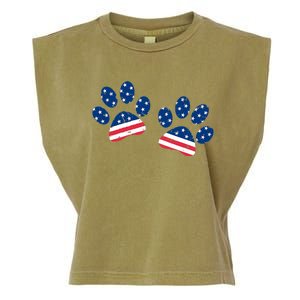 Paw Print USA Flag I Love Dogs Patriotic 4th Of July Garment-Dyed Women's Muscle Tee