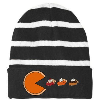 Pumpkin Pie Video Game Funny Thanksgiving Pie Whipped Cream Striped Beanie with Solid Band