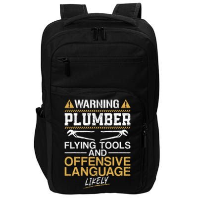 Plumbing Plumber Vintage Warning Plumber Flying Tools And Impact Tech Backpack