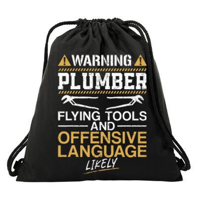 Plumbing Plumber Vintage Warning Plumber Flying Tools And Drawstring Bag