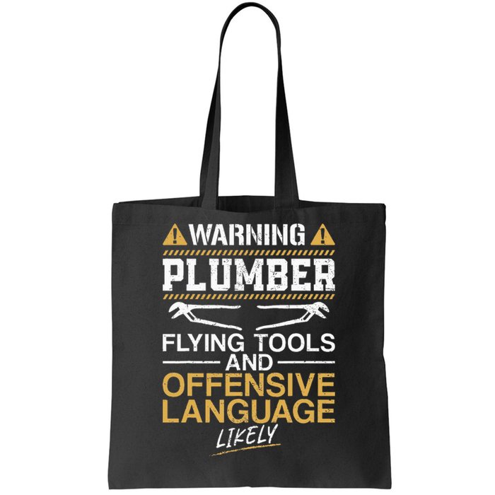 Plumbing Plumber Vintage Warning Plumber Flying Tools And Tote Bag