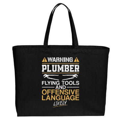 Plumbing Plumber Vintage Warning Plumber Flying Tools And Cotton Canvas Jumbo Tote