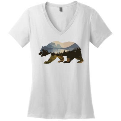 Preserve Protect Vintage National Park Bear Wildlife Women's V-Neck T-Shirt