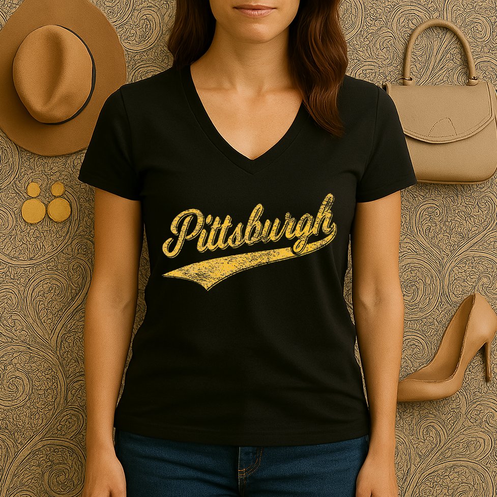 Pittsburgh Pennsylvania Varsity Script Sports Jersey Style Women's V-Neck T-Shirt