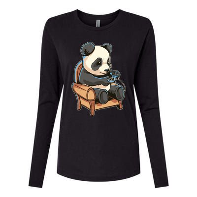 Panda Playing Videogames Womens Cotton Relaxed Long Sleeve T-Shirt