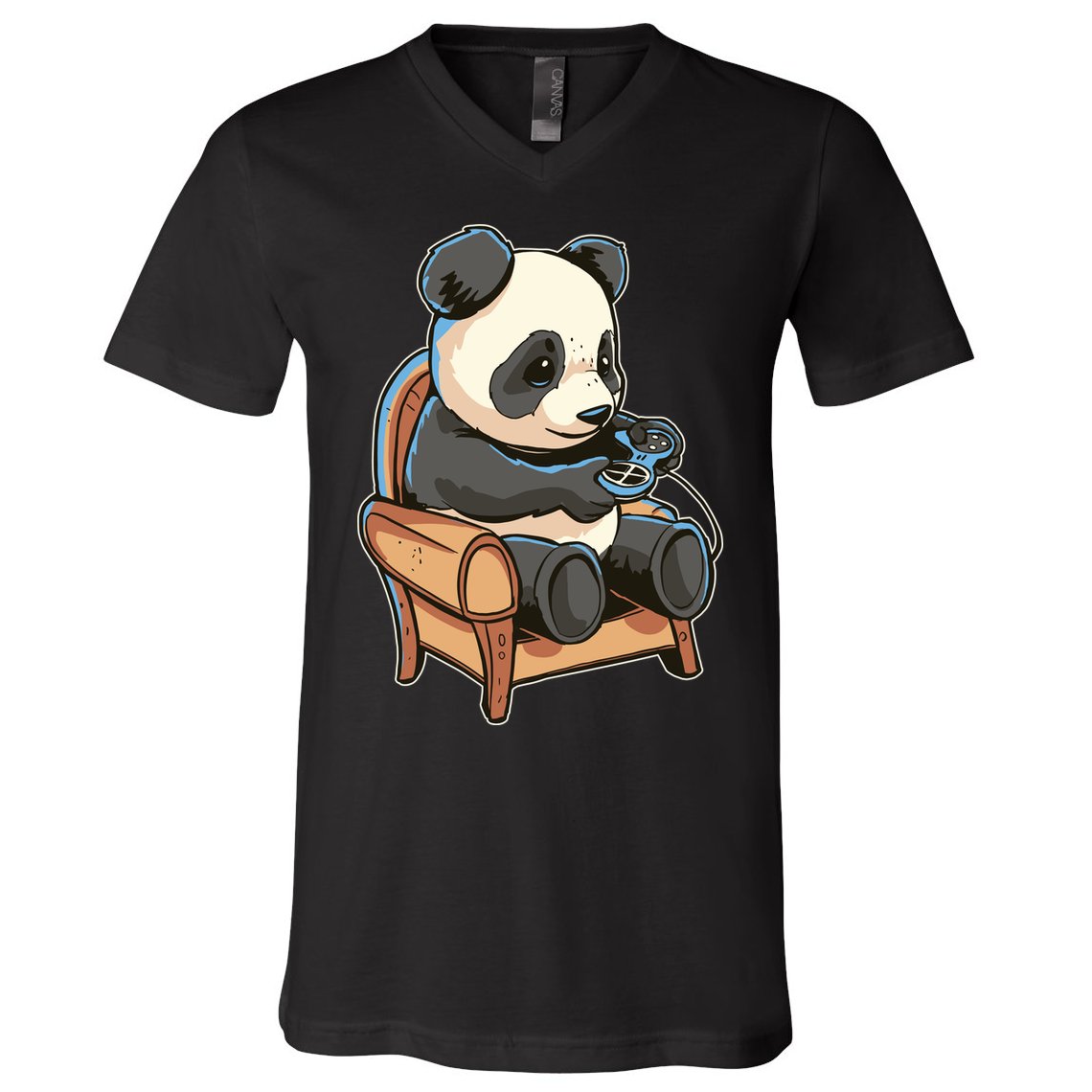 Panda Playing Videogames V-Neck T-Shirt