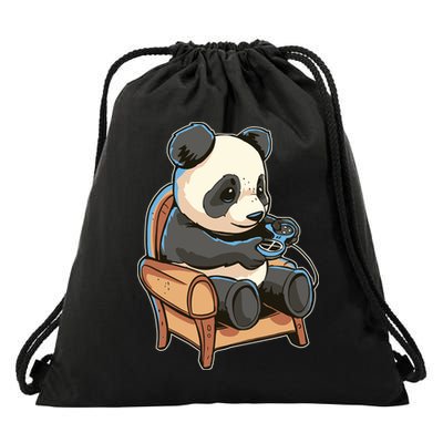 Panda Playing Videogames Drawstring Bag
