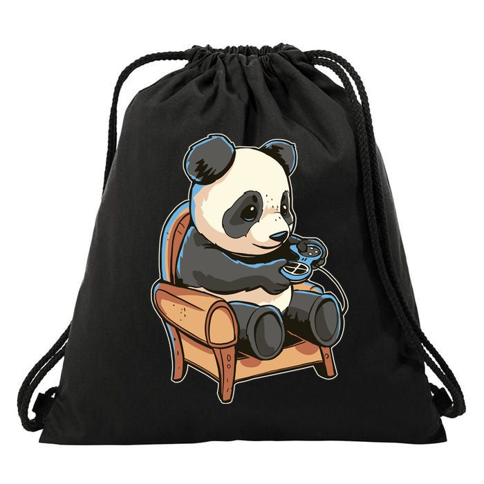 Panda Playing Videogames Drawstring Bag