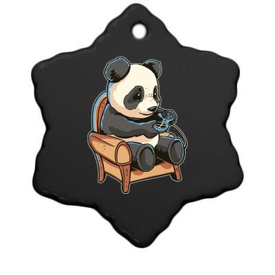 Panda Playing Videogames Ceramic Star Ornament