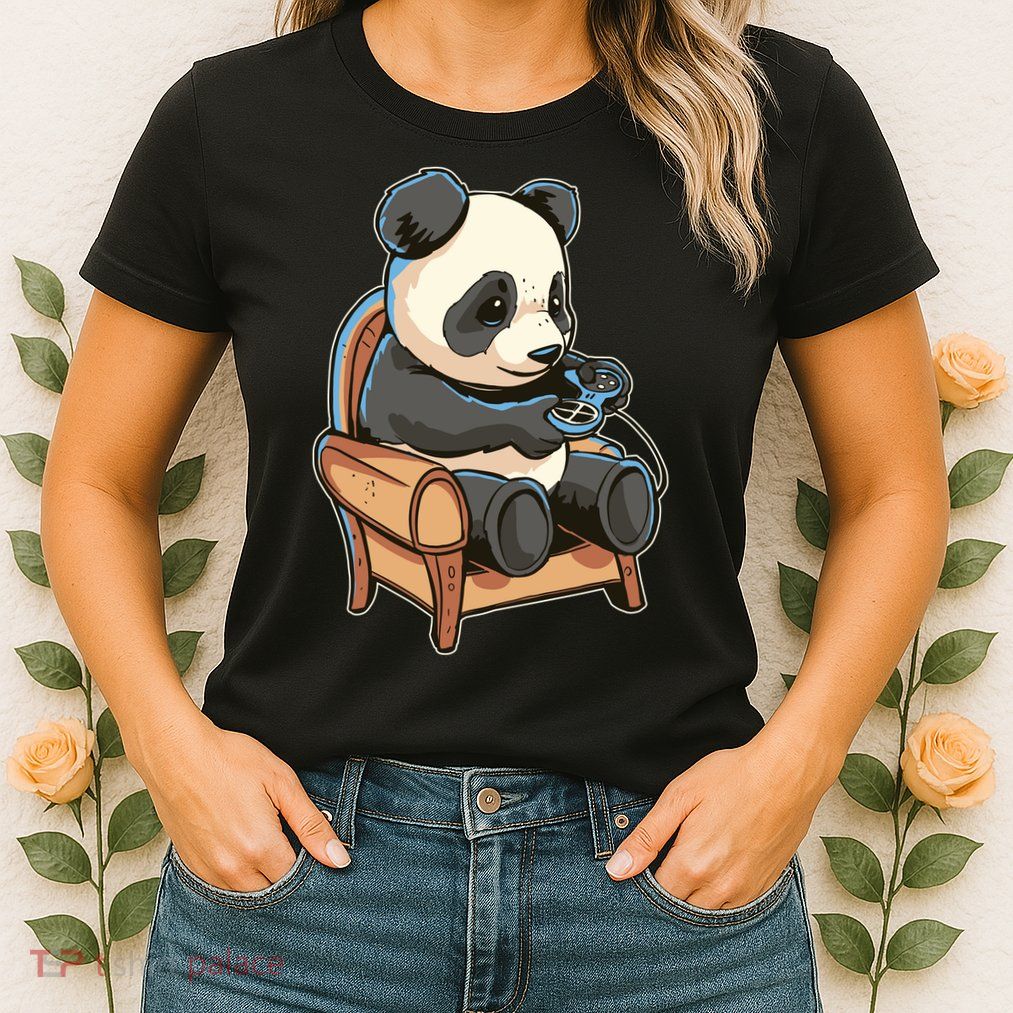 Panda Playing Videogames Womens T-Shirt