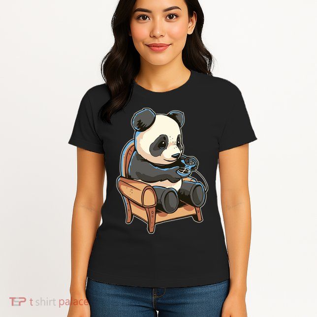 Panda Playing Videogames Womens T-Shirt