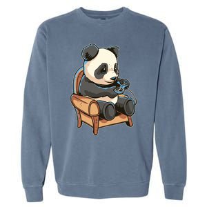 Panda Playing Videogames Garment-Dyed Sweatshirt