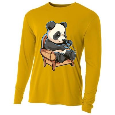 Panda Playing Videogames Cooling Performance Long Sleeve Crew