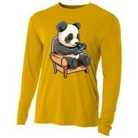 Panda Playing Videogames Cooling Performance Long Sleeve Crew