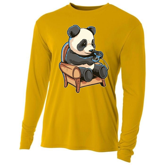 Panda Playing Videogames Cooling Performance Long Sleeve Crew