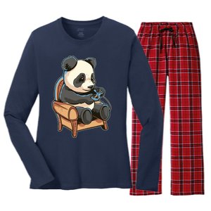 Panda Playing Videogames Women's Long Sleeve Flannel Pajama Set 