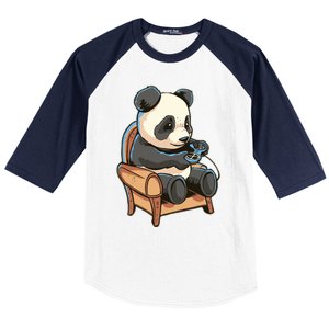 Panda Playing Videogames Baseball Sleeve Shirt