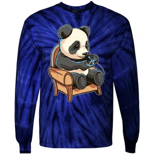 Panda Playing Videogames Tie-Dye Long Sleeve Shirt