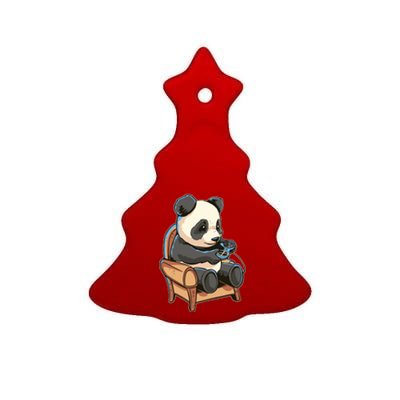 Panda Playing Videogames Ceramic Tree Ornament