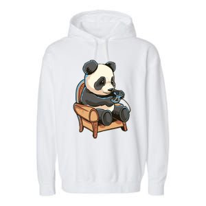 Panda Playing Videogames Garment-Dyed Fleece Hoodie