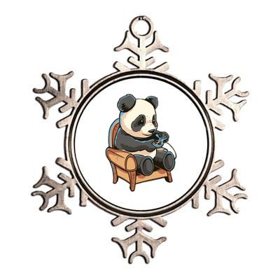 Panda Playing Videogames Metallic Star Ornament