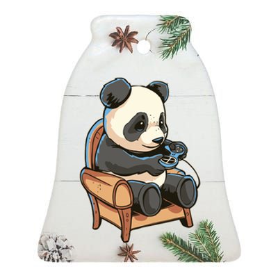 Panda Playing Videogames Ceramic Bell Ornament