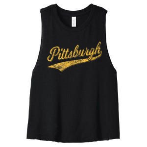 Pittsburgh Pennsylvania Varsity Script Jersey Women's Racerback Cropped Tank