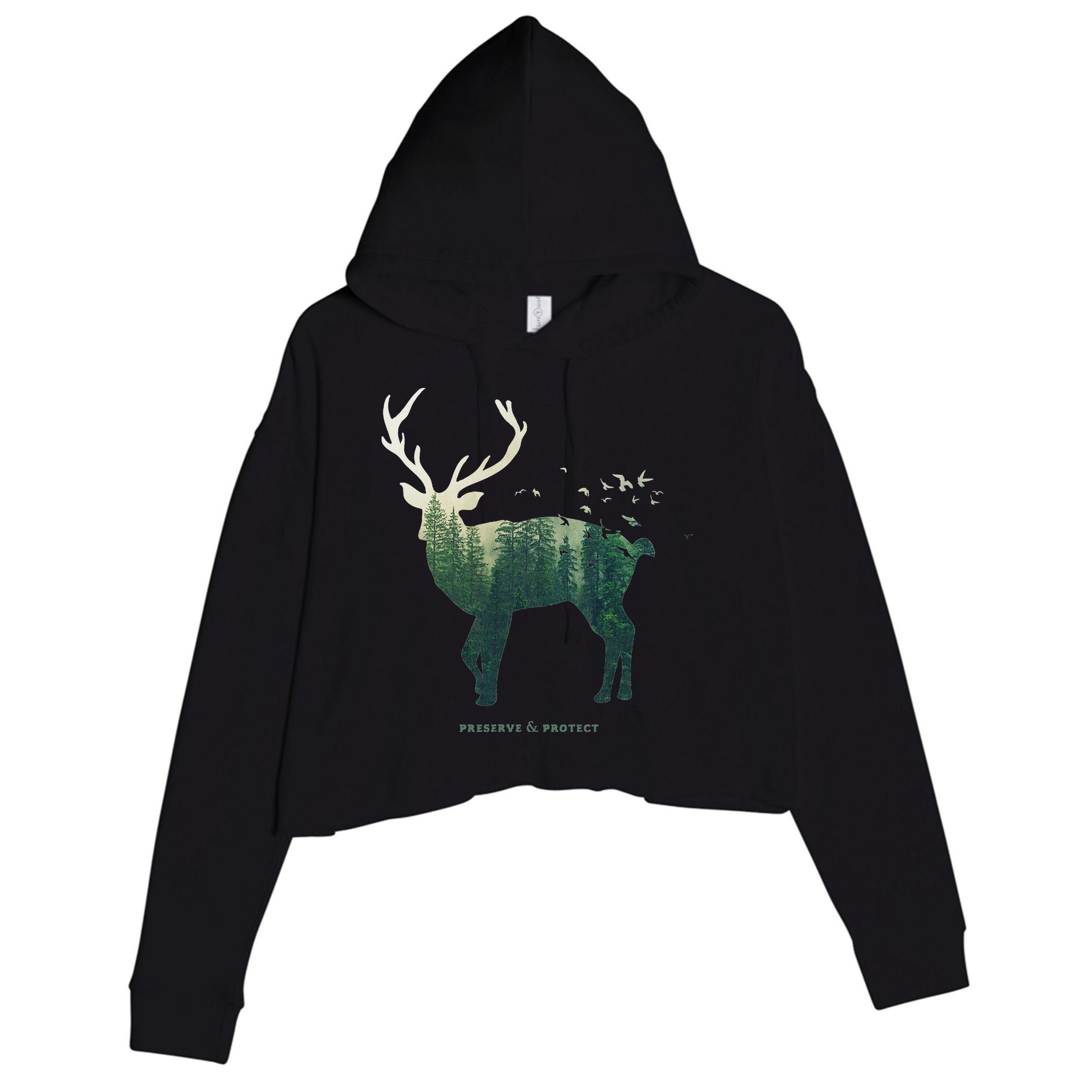 Preserve & Protect Vintage National Park Deer Forest Crop Fleece Hoodie
