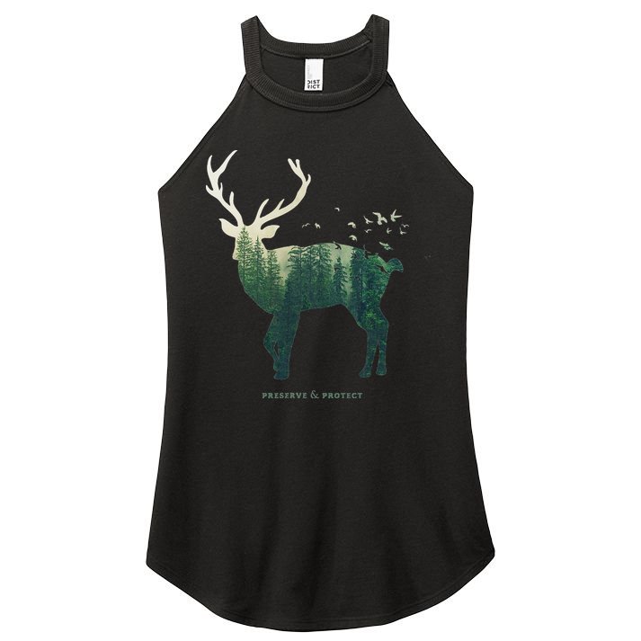 Preserve & Protect Vintage National Park Deer Forest Women's Perfect Tri Rocker Tank