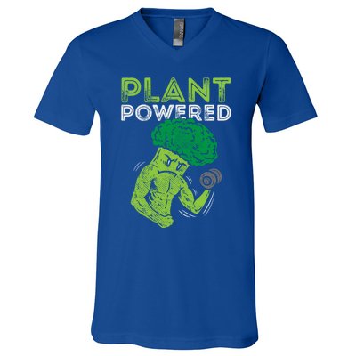 Plant Powered Vegan Broccoli Veggie Herbivore Fitness Gym Cute Gift V-Neck T-Shirt