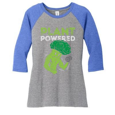 Plant Powered Vegan Broccoli Veggie Herbivore Fitness Gym Cute Gift Women's Tri-Blend 3/4-Sleeve Raglan Shirt