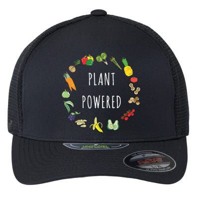 Plant Powered Vegan Plant Based Vegetarian Tee Flexfit Unipanel Trucker Cap