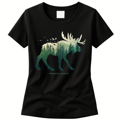 Preserve & Protect Vintage National Park Moose Womens T-Shirt