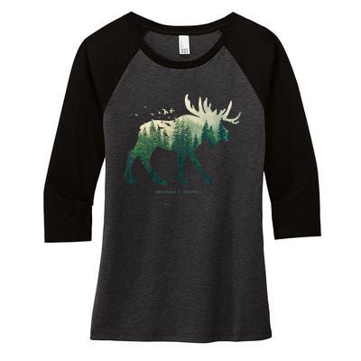 Preserve & Protect Vintage National Park Moose Women's Tri-Blend 3/4-Sleeve Raglan Shirt