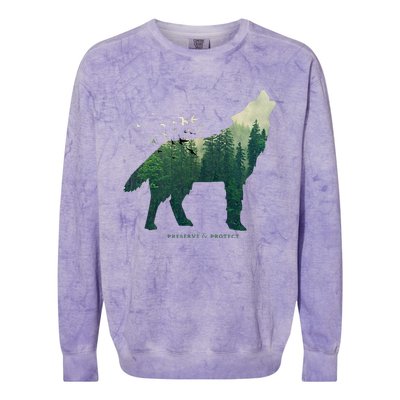 Preserve & Protect Vintage National Park Wolf Gift Colorblast Crewneck Sweatshirt