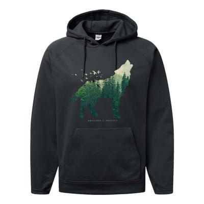 Preserve & Protect Vintage National Park Wolf Gift Performance Fleece Hoodie