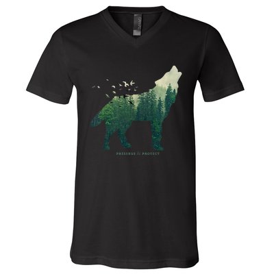 Preserve & Protect Vintage National Park Wolf Gift V-Neck T-Shirt