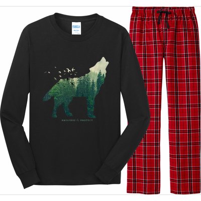 Preserve & Protect Vintage National Park Wolf Gift Long Sleeve Pajama Set