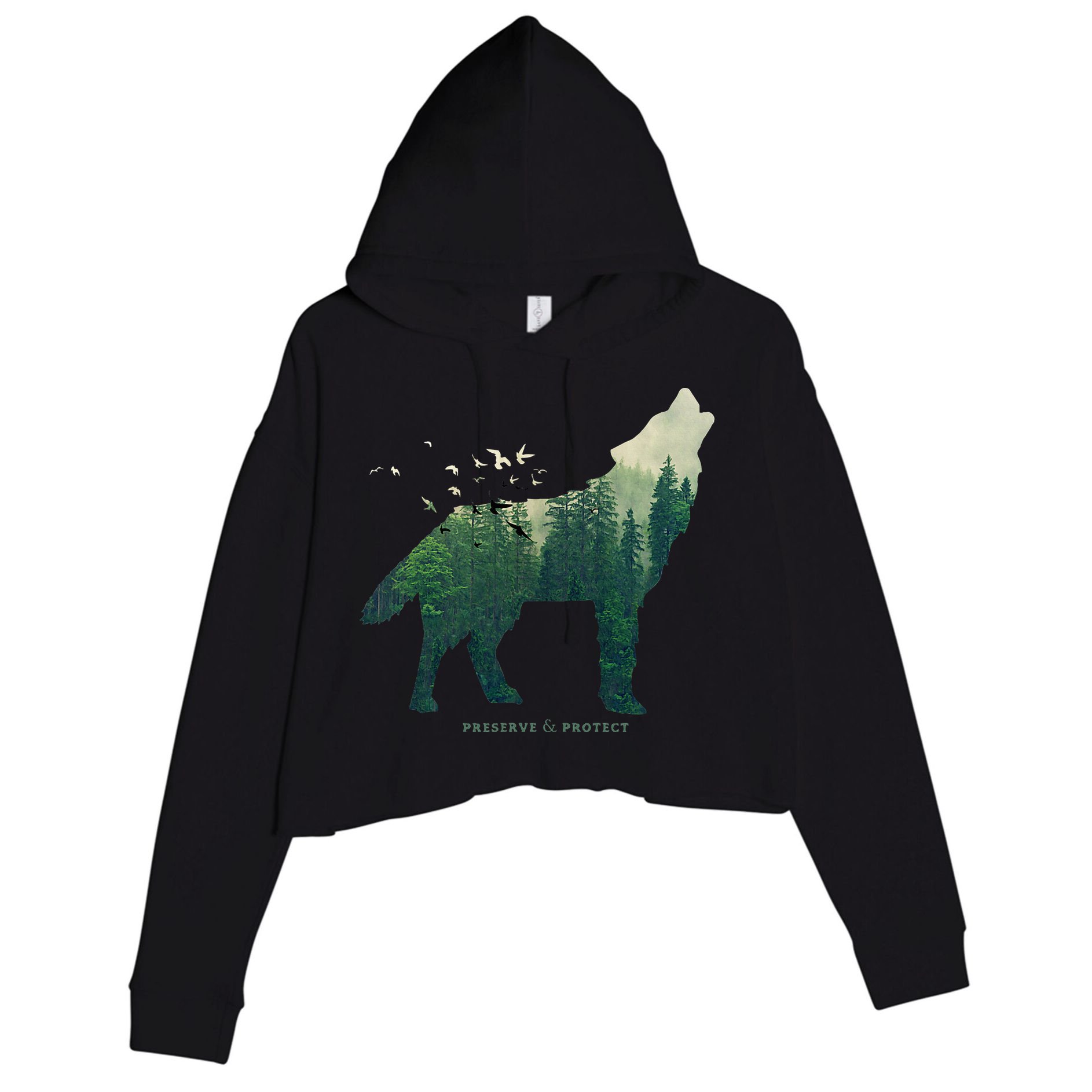 Preserve & Protect Vintage National Park Wolf Gift Crop Fleece Hoodie