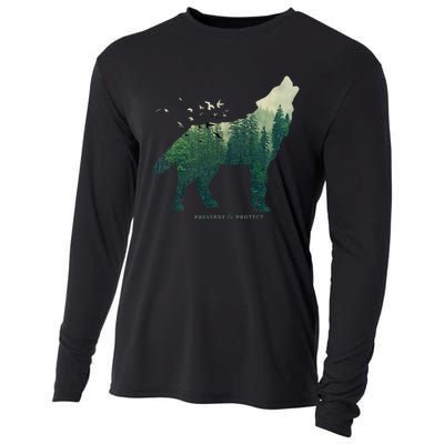 Preserve & Protect Vintage National Park Wolf Gift Cooling Performance Long Sleeve Crew