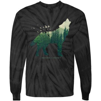 Preserve & Protect Vintage National Park Wolf Gift Tie-Dye Long Sleeve Shirt