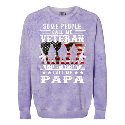 Proud Papa Veteran American Flag Gifts VeteranS Day Fathers Colorblast Crewneck Sweatshirt