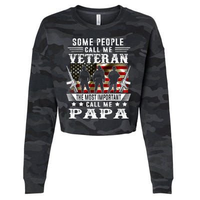 Proud Papa Veteran American Flag Gifts VeteranS Day Fathers Cropped Pullover Crew