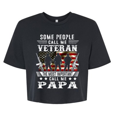 Proud Papa Veteran American Flag Gifts VeteranS Day Fathers Bella+Canvas Jersey Crop Tee