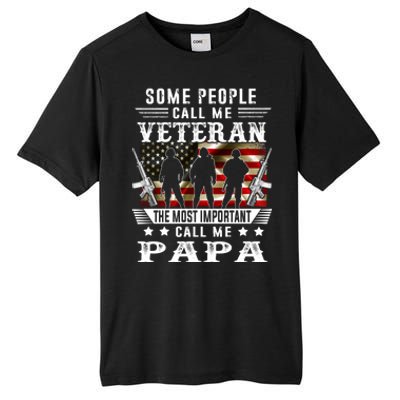 Proud Papa Veteran American Flag Gifts VeteranS Day Fathers Tall Fusion ChromaSoft Performance T-Shirt