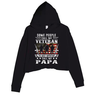 Proud Papa Veteran American Flag Gifts VeteranS Day Fathers Crop Fleece Hoodie