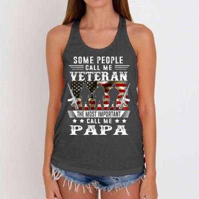 Proud Papa Veteran American Flag Gifts VeteranS Day Fathers Women's Knotted Racerback Tank