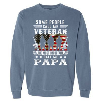 Proud Papa Veteran American Flag Gifts VeteranS Day Fathers Garment-Dyed Sweatshirt