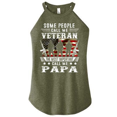 Proud Papa Veteran American Flag Gifts VeteranS Day Fathers Women's Perfect Tri Rocker Tank